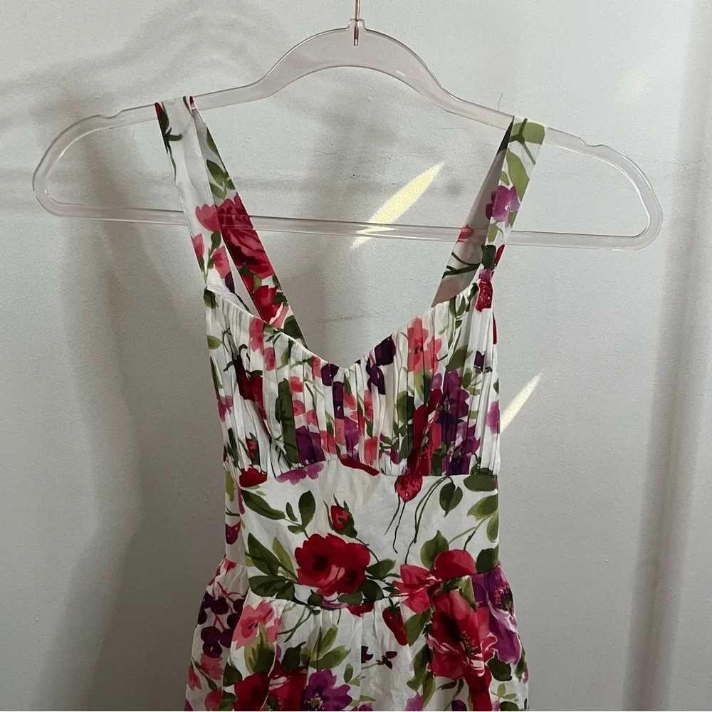 New Abercrombie & Fitch Lace-Up Back Tiered Maxi Dress in Pink Floral Small